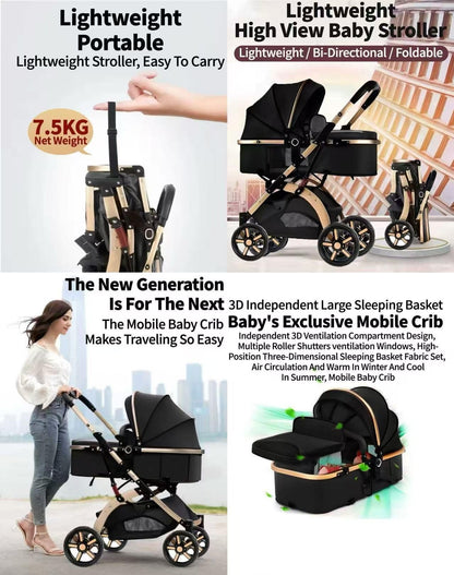 Rexhan Baby Pram, 2 in 1 Foldable Baby Buggy, Reversible Pushchair, All in One Stroller, Newborns, Toddlers, Infants, 0-4 Years, Aluminium Frame, Shock Absorbers, Lightweight