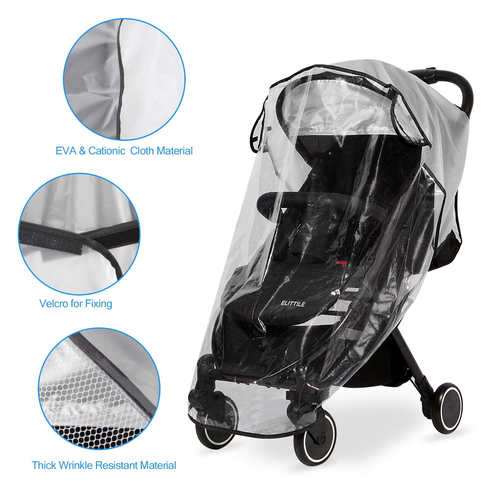 Hrzeem universal pushchair rain cover, windproof and waterproof, protects against sun, dust, and snow for strollers.