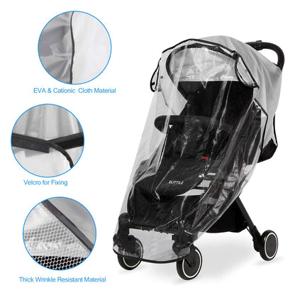 Hrzeem universal pushchair rain cover, windproof and waterproof, protects against sun, dust, and snow for strollers.