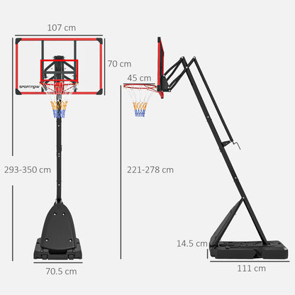 SPORTNOW Basketball Hoop Outdoor, Easily Adjustable Height Basketball Hoop and Stand with Weighted Base, Portable on Wheels, 2.4-2.9m, Red
