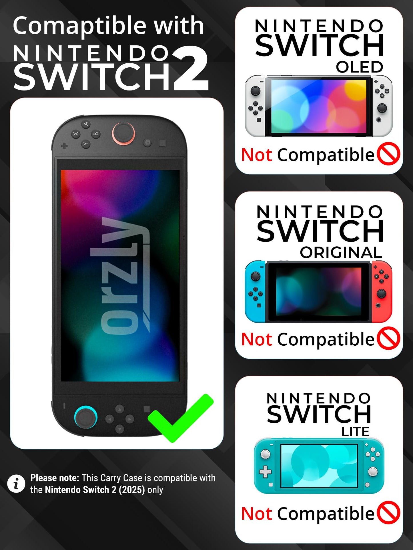 Orzly Nintendo Switch 2 travel case with screen padding, game card slots, microSD storage, and zipped pockets for accessories.