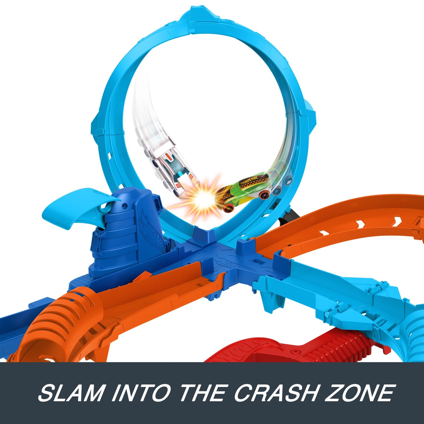 Hot Wheels Toy Car Track Set, Ultra Hots Blast Launch Face-Off with 2 1:64 Scale Vehicles, Head-to-Head Racing & Stunting, 2 Kid-Powered Launchers, HXR71