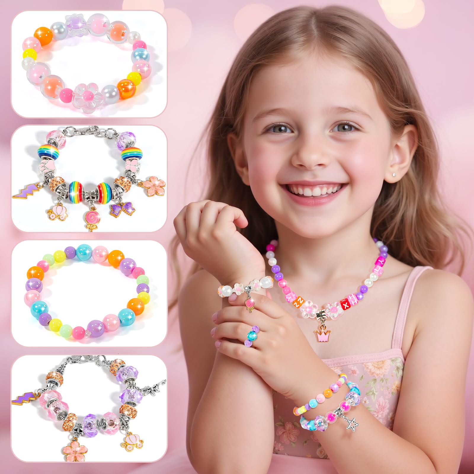 BLmukce charm bracelet making kit for girls features beads, charms, and necklace supplies for DIY jewelry crafting.