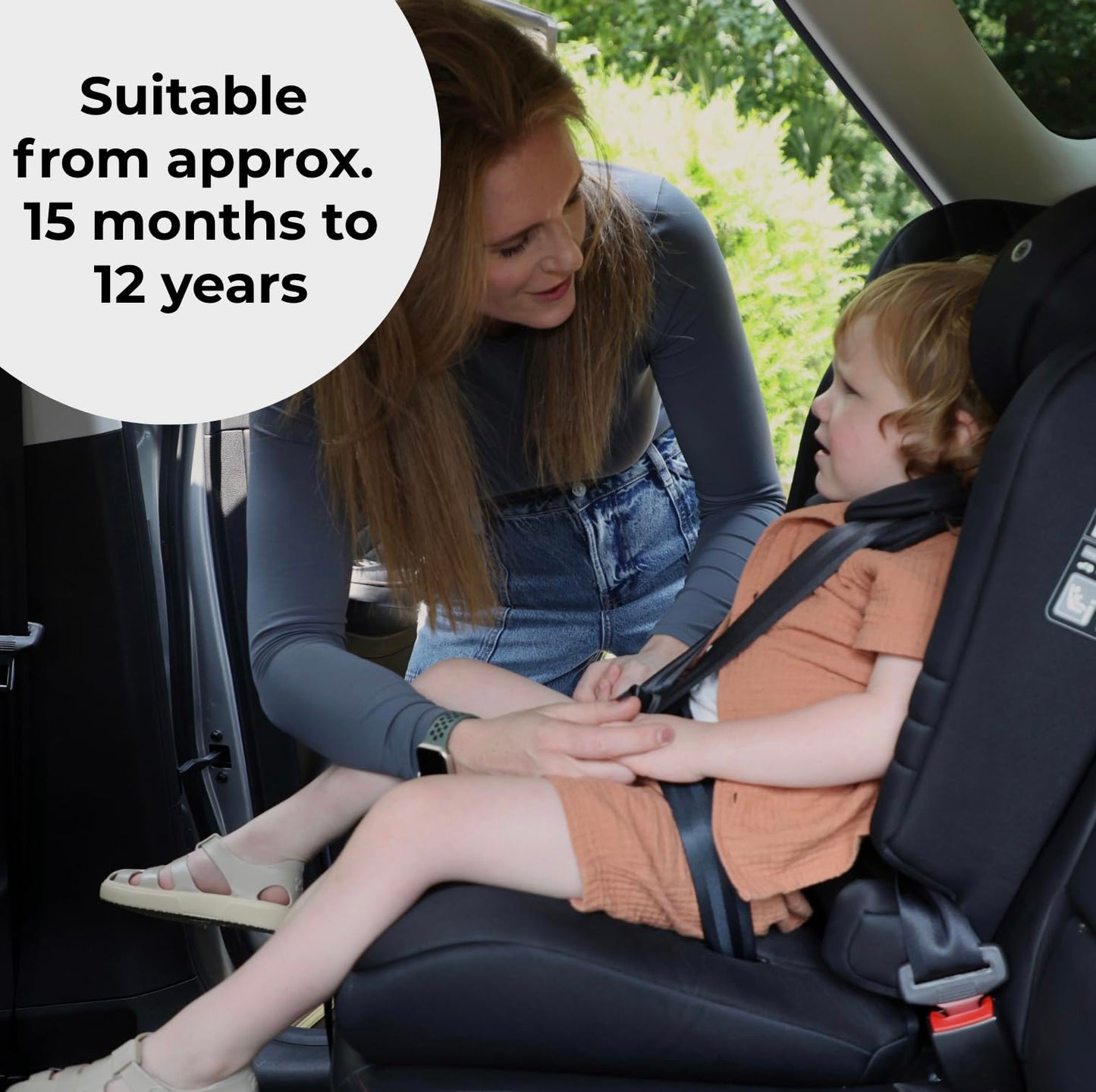 My Babiie MBCS50 Toddler to Booster R129 Child Car Seat - 5-Point Harness, 76-150cm (Approx. 9-36kg, 15 Months - 12 Years), i-Size, Group 1/2/3, Adjustable, Forward Facing - Black
