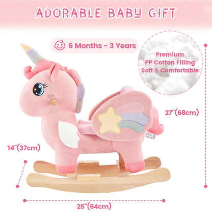FUNLIO Unicorn Baby Rocking Horse, Pink Fairy Unicorn Rocking Horse for Toddlers 6 Months to 3 Years, Stuffed Ride-on Animal Rocker, Easy to Assemble, CPC & CE Certified