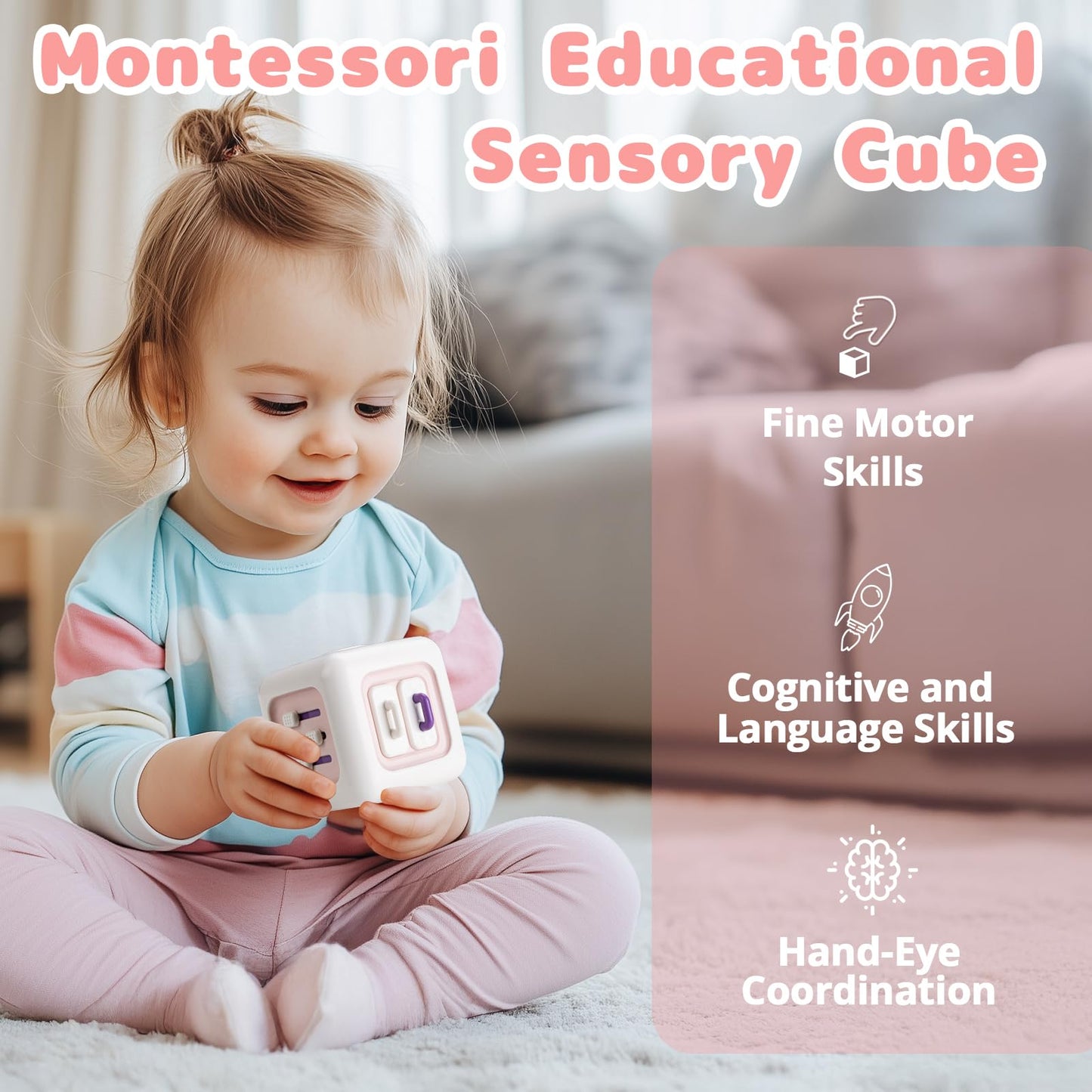 lerrbo Activity Cube Baby Toys for 1 Year Old Girl Gifts, Montessori Toys for Baby Girl, Travel Sensory Cube for Toddlers 1-3, Learning Fine Motor Skills,1st Birthday Gifts for 12 Months+