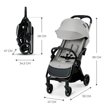 Kinderkraft APINO Pushchair, Reclining Buggy, Sports Pushchair, Lightweight, Gray