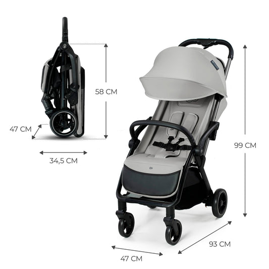 Kinderkraft APINO Pushchair, Reclining Buggy, Sports Pushchair, Lightweight, Gray