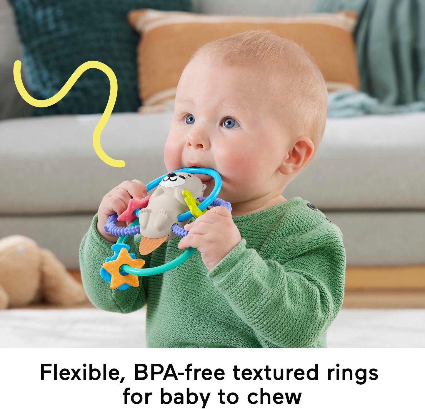 Fisher-Price Baby Toys Twist & Teethe Otter 2-in-1 Rattle and BPA-Free Teether with Textured Rings for Infant Fine Motor Play, HJW12