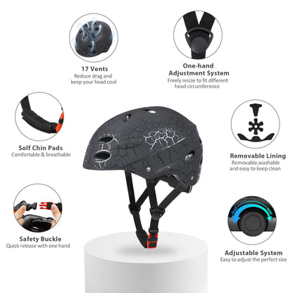 Kids Bike Helmet, Crash Style Boys and Girls Helmet, Adjustable Breathable ABS Hard Shell Skateboard Helmet for 5-14 Ages Children and Teens, Scooter Helmet for BMX Cycling, Biking,Inline Skating