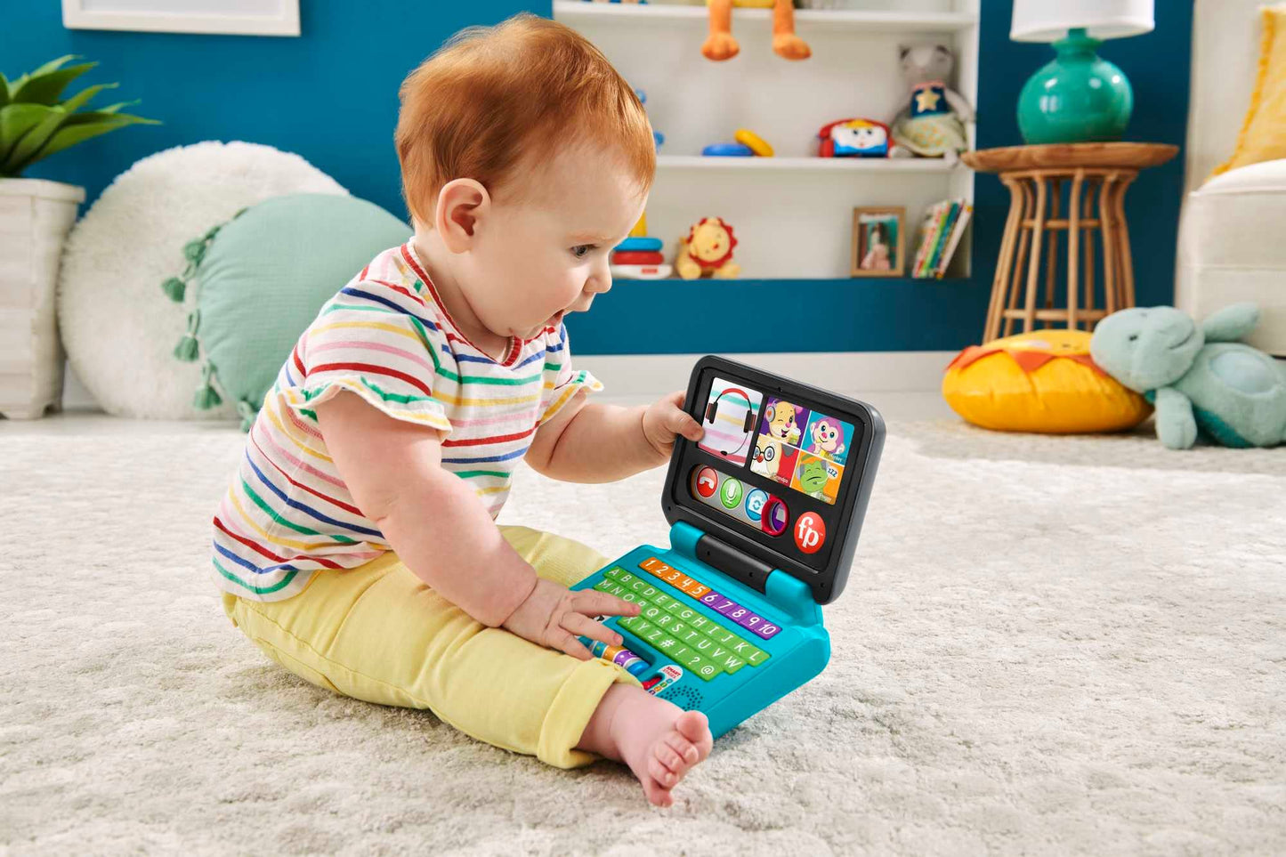 Fisher-Price Laugh & Learn Let's Connect Laptop electronic toy for infants with colorful buttons and learning content in UK English edition