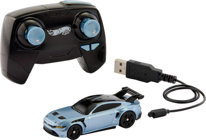 Hot Wheels RC Toy Car, Full-Function Remote-Control 1:64 Scale Ford Mustang, Booster Button to Race & Stunt Onor Off-Track, Recharge with USB Cable