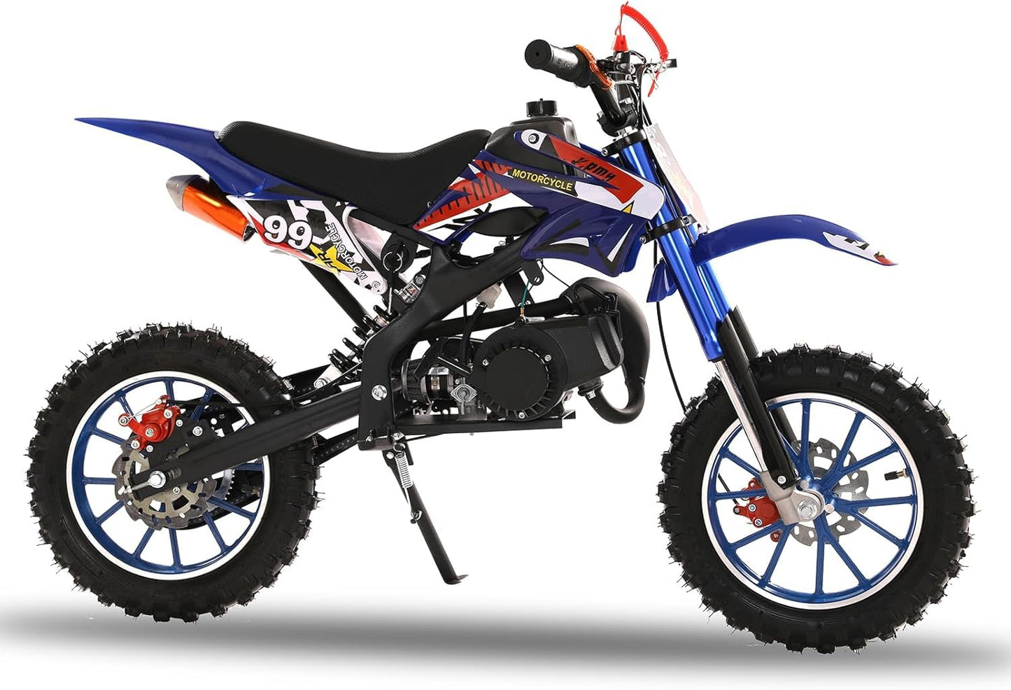 tekrabea Kids Dirt Bike, 49cc 2-Stroke Petrol Power Motocross Bike, Pocket Rocket Bikes with Dual Disc Brakes, Petrol Bikes for Kids Ages 6-12, Racing Max Speed 40km/H (Blue)