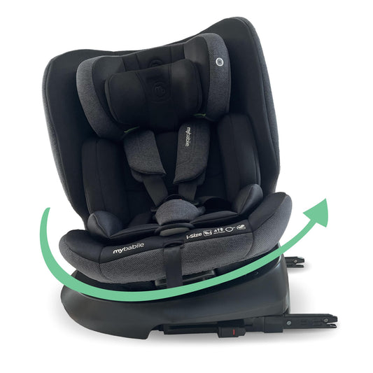 My Babiie MBCS200 360° Spin R129 Baby Car Seat – Top Tether, ISOFIX, Birth to 12yrs (40-150cm), i-Size, ERF, Group 0+/1/2/3, Rotating 360 Swivel - Black
