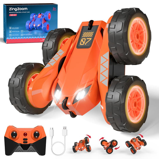 Dual Direct Charging Remote Control Cars with LED Light,High Speed 2.4Ghz 4WD Rc Stunt Car,Indoor and Outdoor 360° Rotates 180°Flips Electric Vehicle Toys Gifts for 3-12 Year Old Boys Girls Kids