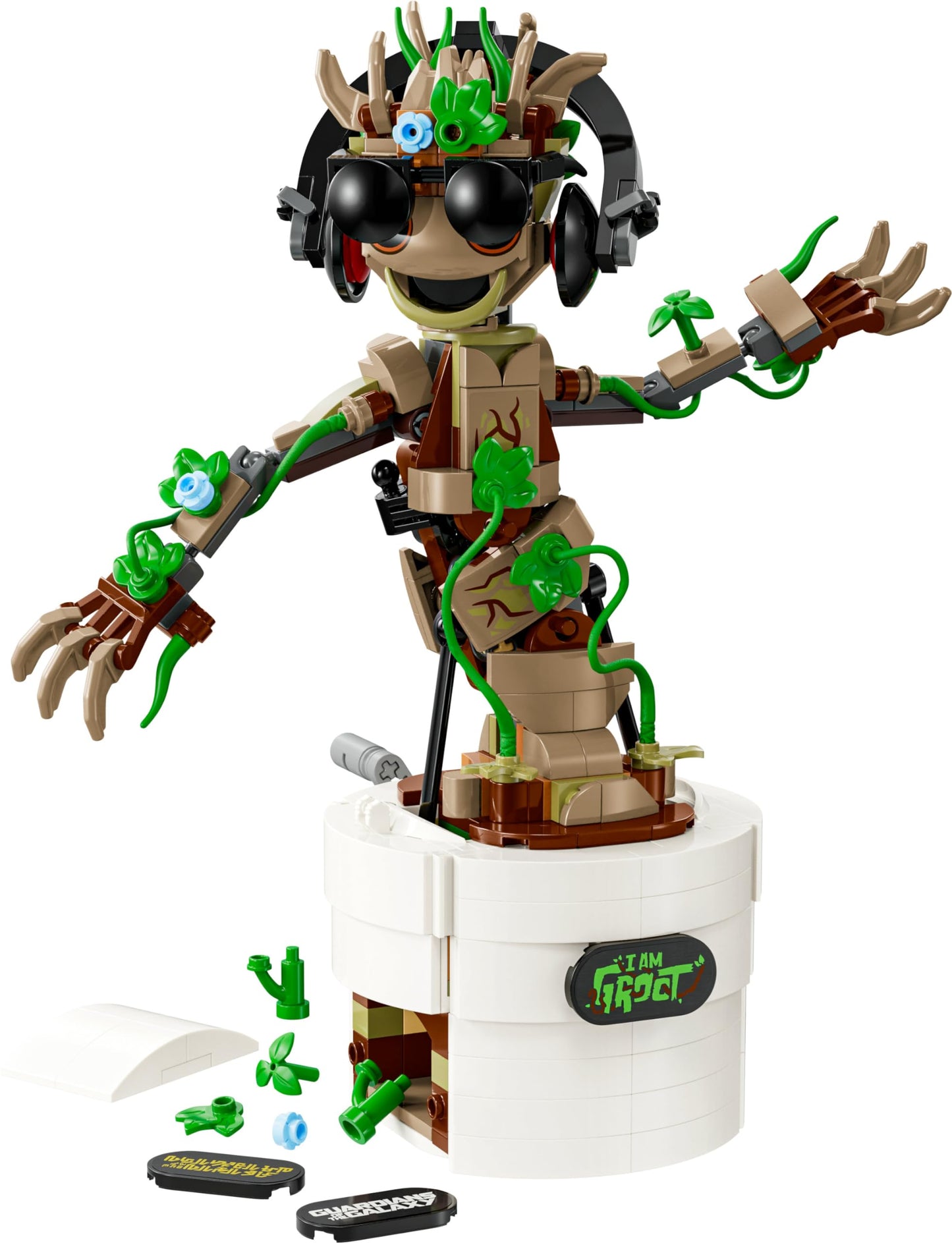 LEGO Marvel Dancing Groot action figure, buildable toy with animated features, perfect for interactive play and superhero fans.