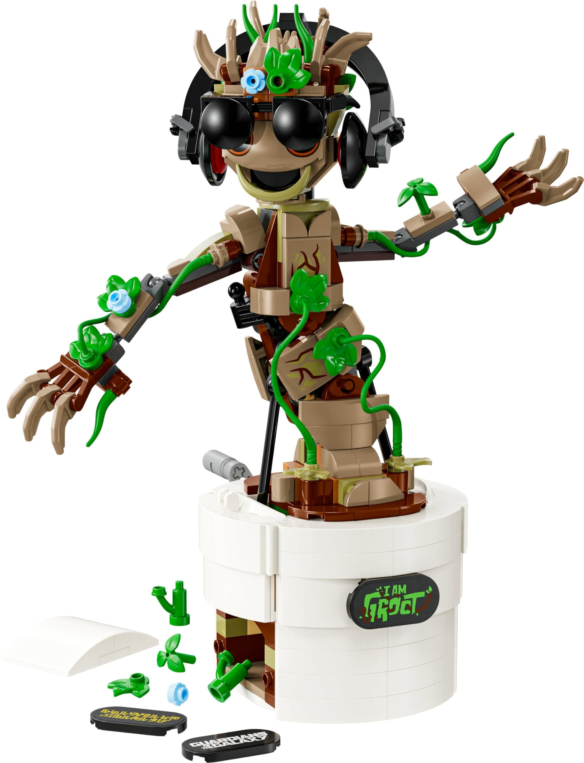 LEGO Marvel Dancing Groot action figure, buildable toy with animated features, perfect for interactive play and superhero fans.