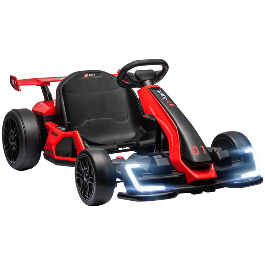 HOMCOM 24V Electric Go Kart for Kids, Ride On Racing Kart with Adjustable Seat, Battery Powered Drifting Ride On Car with Music, Light, Slow Start, Button Start, Horn, for 6-12 Years, Red