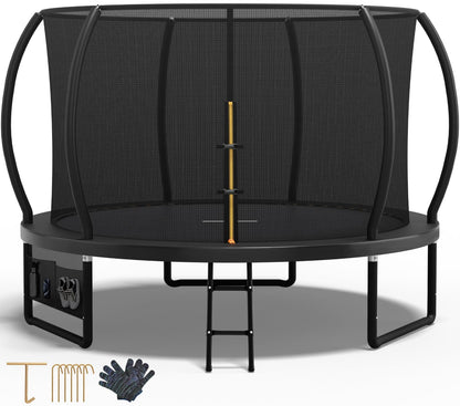 Devoko outdoor garden trampoline with safety net, non-slip ladder, shoe organizer, suitable for toddlers and adults, up to 150kg