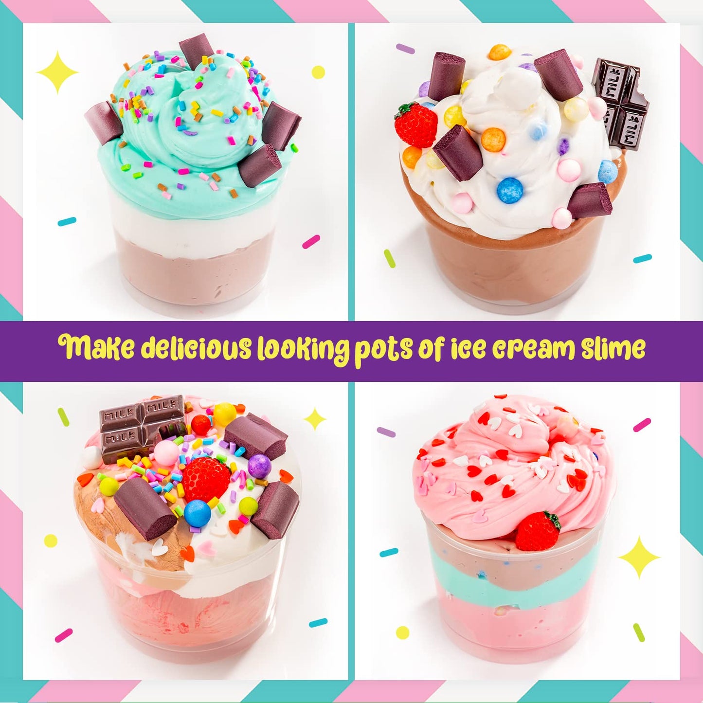 Original Stationery ice cream slime kit with colorful slime, waffle molds, and fun ice cream toy accessories for kids.
