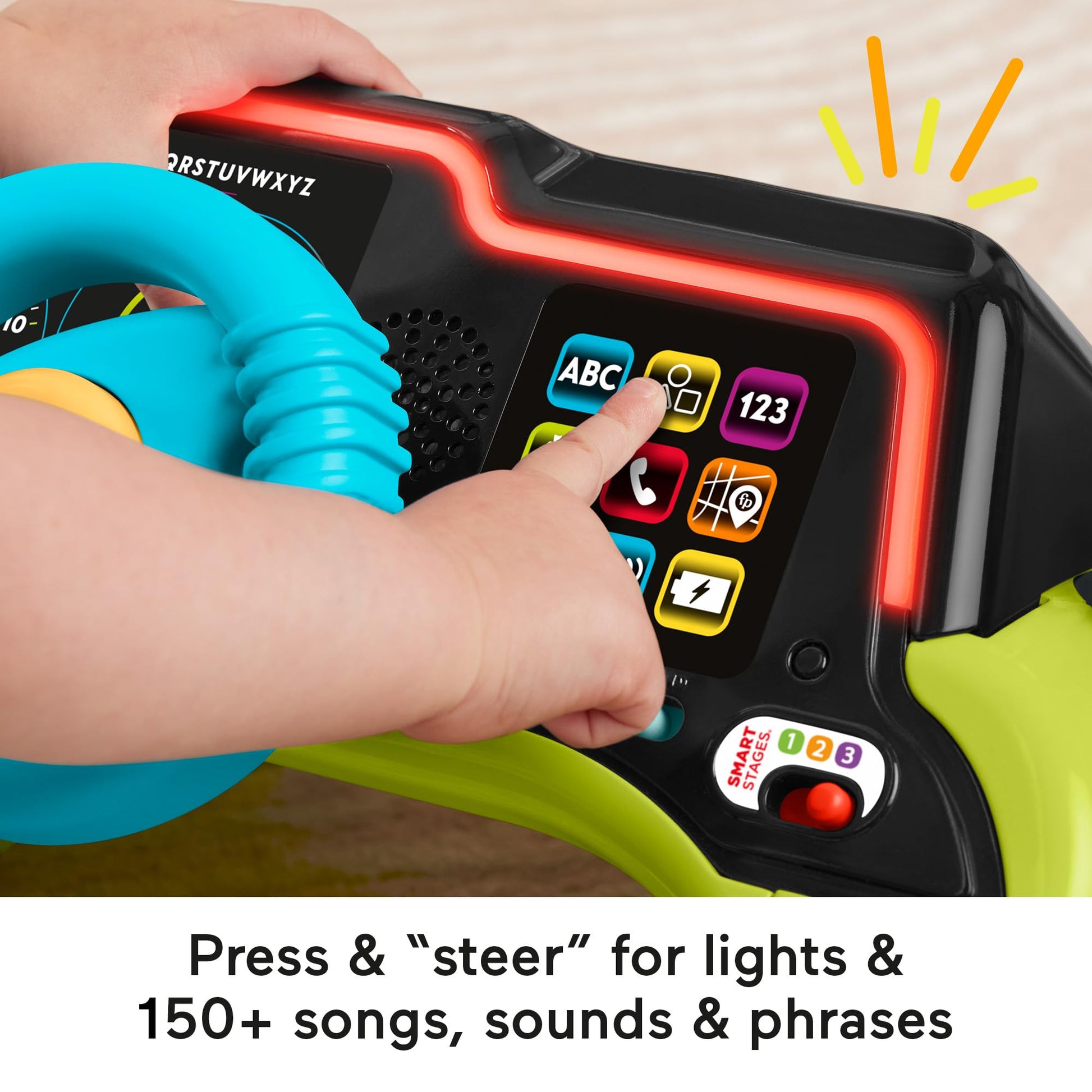 Fisher-Price Laugh & Learn Sit & Steer Driver Car activity center with colorful buttons and steering wheel for babies 6+ months