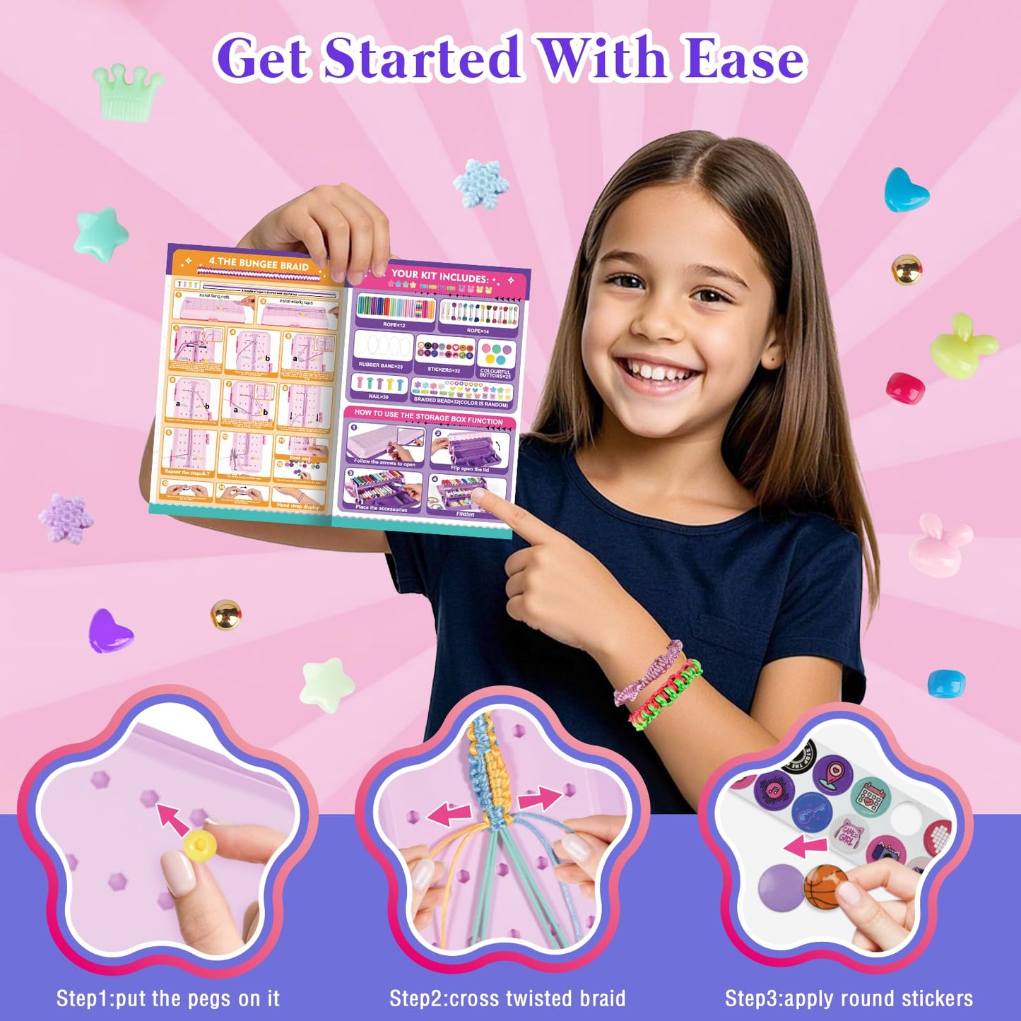 Friendship Bracelet Making Kit with Storage Box,DIY String Bracelet Arts and Craft for Girls Aged 8-12,Kids' Travel Activity Toy Set, Birthday Gifts for Ages 6 7 8 9 10 11 12 Year Old (Purple)