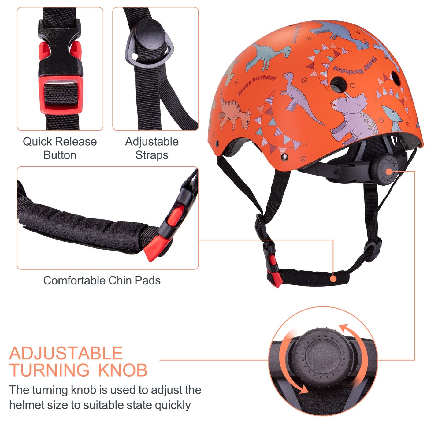Kids Helmet Pads Set for 2-8 years old Toddler Bike Helmets Lightweight Safety Helmet Elbow Knee Pads Protection Gear for Skateboard Scooter Skating, Gifts for Boys Girl (Orange)
