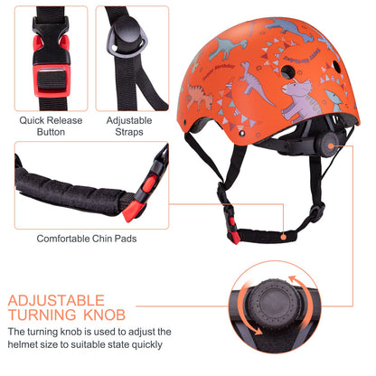 Kids Helmet Pads Set for 2-8 years old Toddler Bike Helmets Lightweight Safety Helmet Elbow Knee Pads Protection Gear for Skateboard Scooter Skating, Gifts for Boys Girl (Orange)
