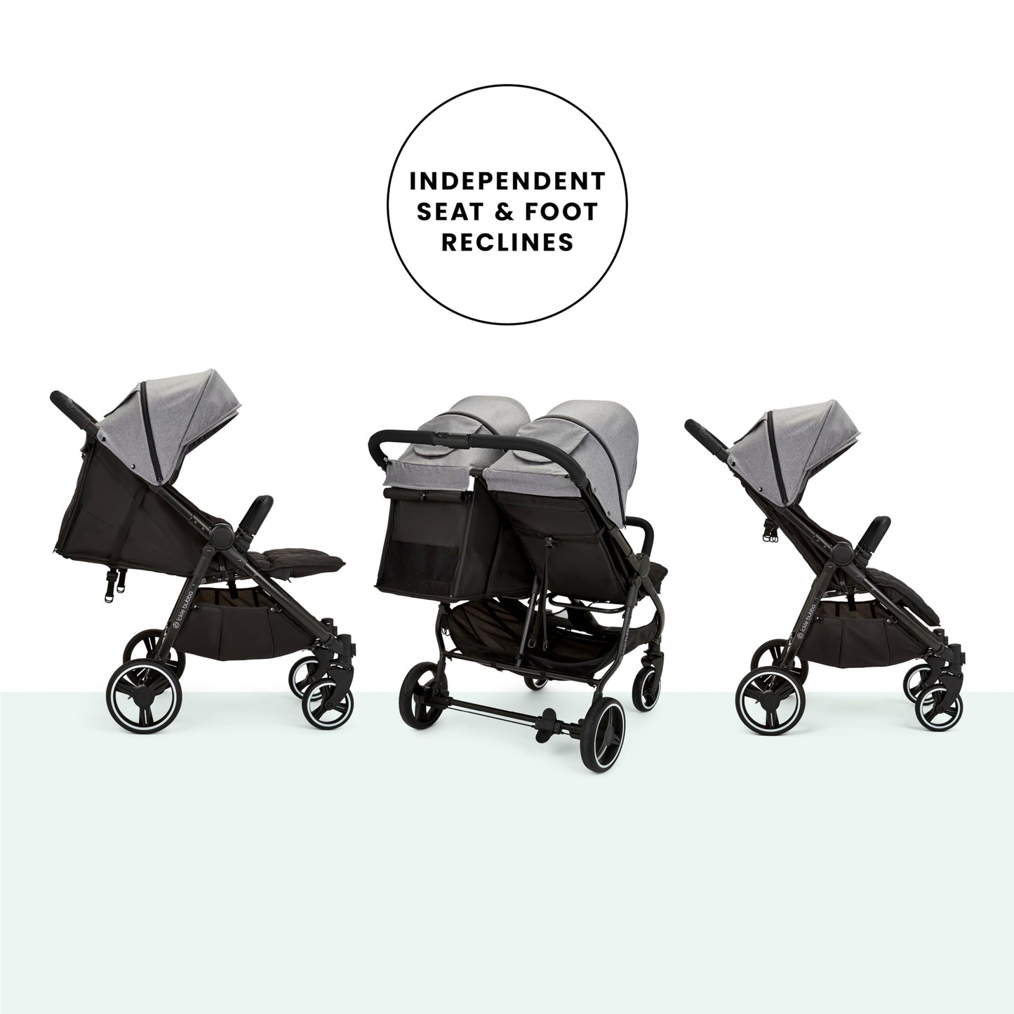 Ickle Bubba Venus Double Stroller – Twin Pushchair from Birth to 15kg per Seat, Independent Recline Seats, Footrest, Rain Cover, Compact Fold, Swivel Wheels & Suspension (Space Grey)
