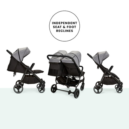 Ickle Bubba Venus Max Double Stroller – Twin Pushchair from Birth to 15kg per Seat, Independent Recline Seats, Footwarmers, Rain Cover, Compact Fold, Swivel Wheels & Suspension (Space Grey)