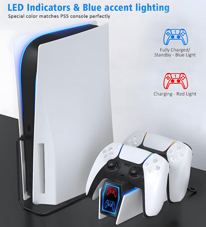 OIVO PS5 Charging Station - 2H Fast Controller Charger for PlayStation 5 DualSense, Upgrade Charging Dock With 2 Types of Cable for Dual Controllers