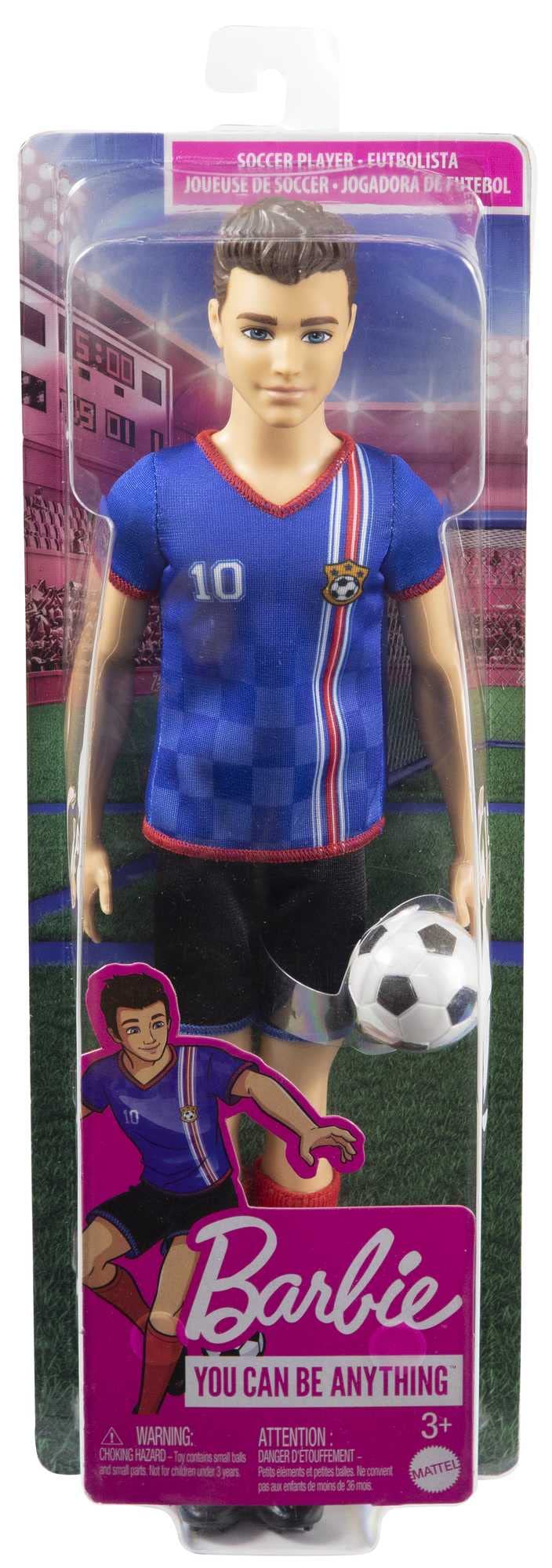 Barbie Careers Ken Fashion Doll & Accessory, Soccer Player with Cropped Hair, #10 Uniform, Tall Socks, Cleats & Ball, HCN15