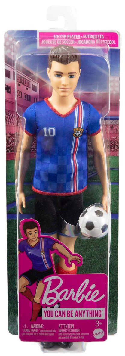 Barbie Careers Ken Fashion Doll & Accessory, Soccer Player with Cropped Hair, #10 Uniform, Tall Socks, Cleats & Ball, HCN15