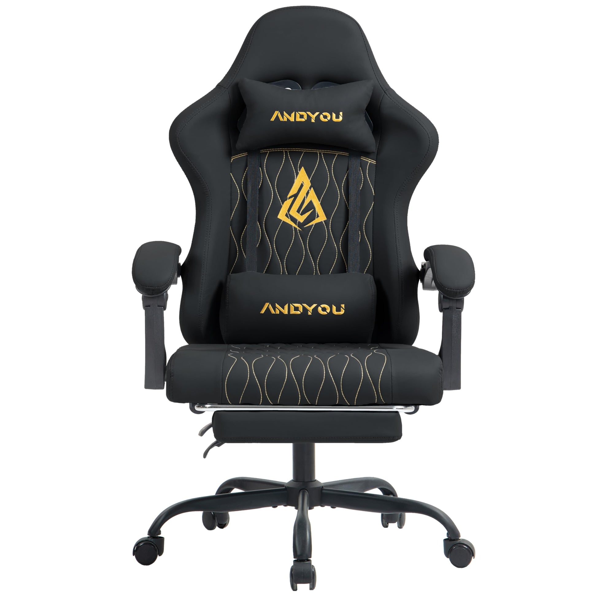 Andyou ergonomic gaming chair with footrest, adjustable swivel design, lumbar support, PU leather, ideal for gaming and office.