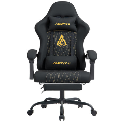 Andyou ergonomic gaming chair with footrest, adjustable swivel design, lumbar support, PU leather, ideal for gaming and office.