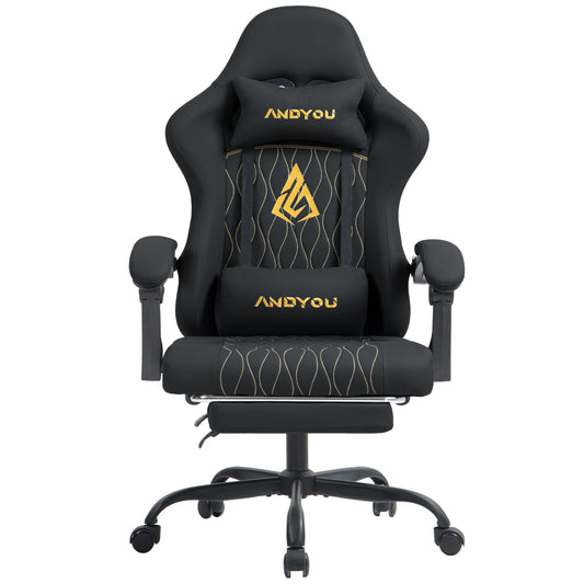 Andyou ergonomic gaming chair with footrest, adjustable swivel design, lumbar support, PU leather, ideal for gaming and office.