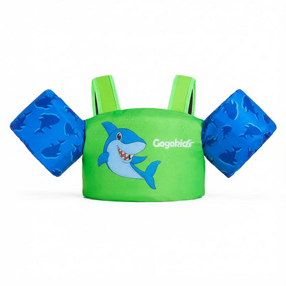 Gogokids toddler swimming float vest with arm bands and shoulder harness for kids aged 1-6 years, perfect for pool use.