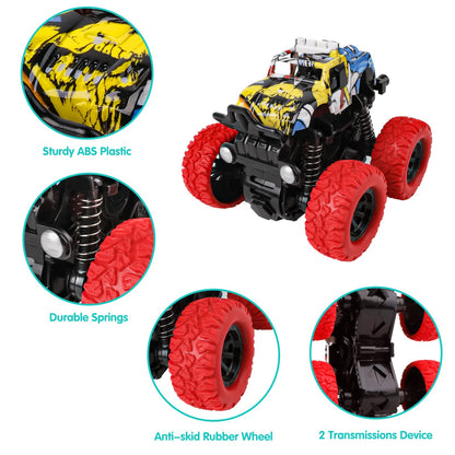 m zimoon Monster Truck, 4pcs Inertia Toy Cars 360° Rotation Friction Powered Off-road Vehicles Pull back car Christmas Birthday Gifts for 3/4/5/6 Years Old Toddlers Boys Girls
