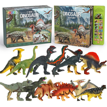 FRUSE Dinosaur Toys for Boys 3-5 with Interactive Sound Book,12 Pcs Dinosaurs Figures,Dinosaur Book with Sound,Toddler Dinosaur Learning Toys,Dino Present for Boys and Girls Age 3 4 5 6 7 8