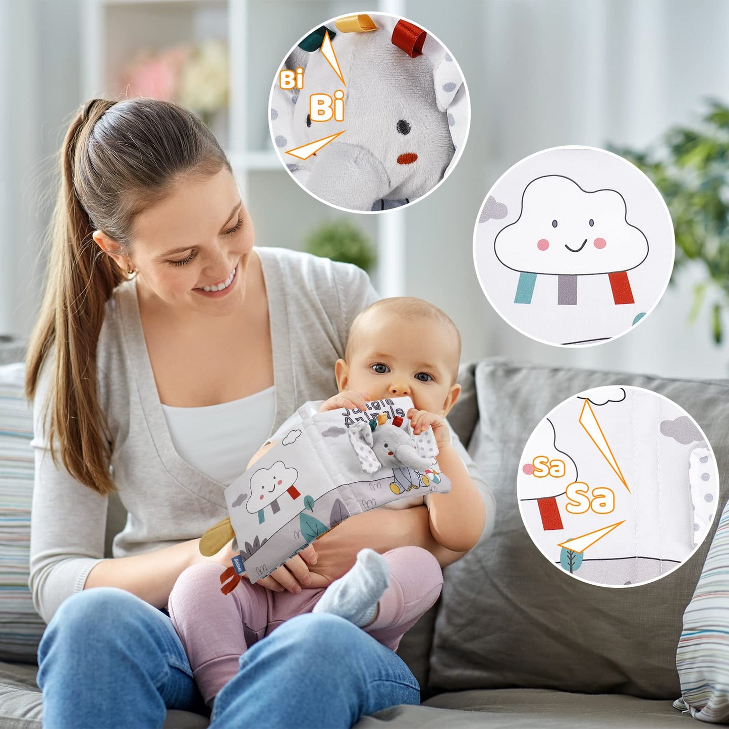 Baby Books, Soft Crinkle Cloth Sensory Toy High Contrast Soft Book, Fabric Touch and Feel Activity Early Development Toy Infant Boy Girl Shower Present