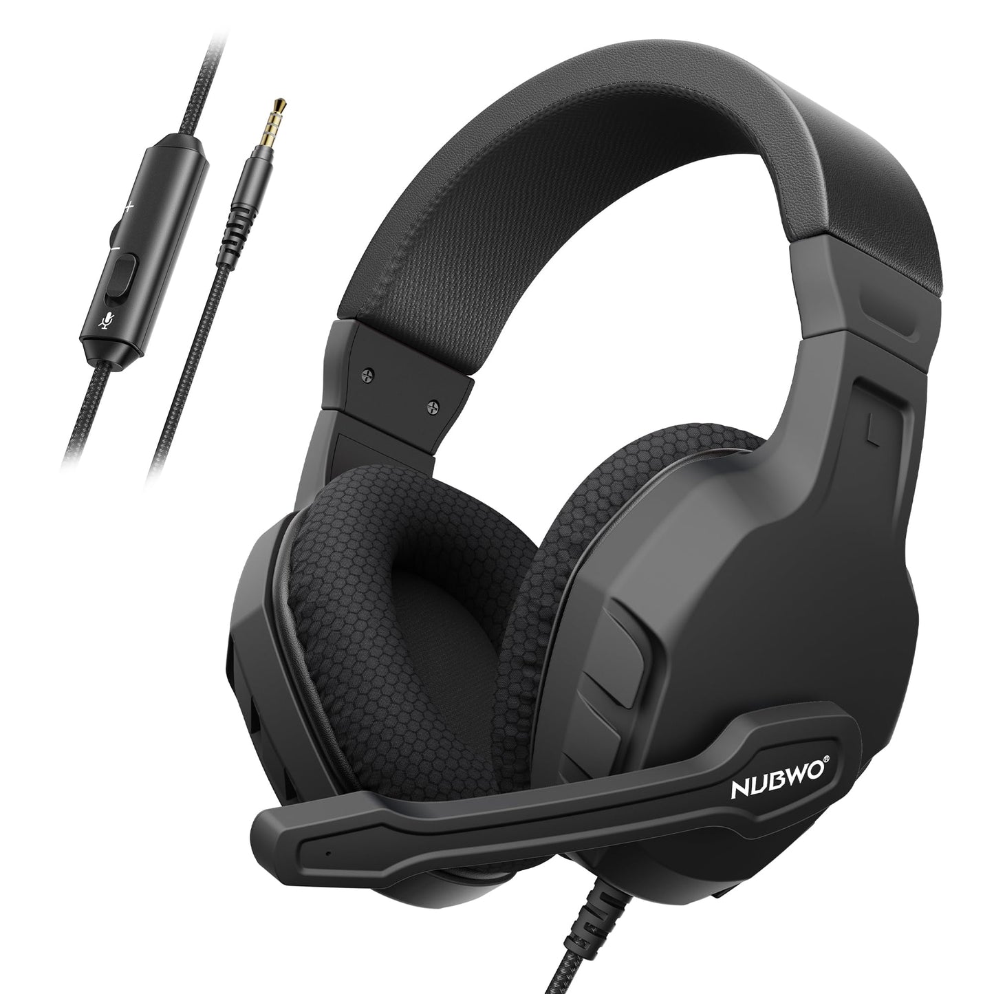 NUBWO U3 gaming headset with over-ear design, flexible microphone, volume control, black color, compatible with PC, PS4, Xbox, Mac, iPad
