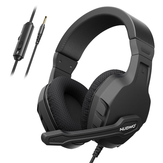 NUBWO U3 gaming headset with over-ear design, flexible microphone, volume control, black color, compatible with PC, PS4, Xbox, Mac, iPad