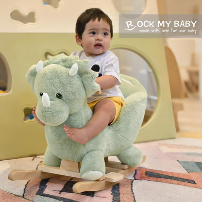 Rock My Baby Plush Rocking Horse - Soft Stuffed Body,Safety Seat Chair, Wooden Rockers, Music Button – Toddler Ride-On Toy for Ages 1–3 (green)