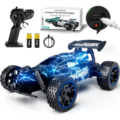 Tecnock Remote Control Cars for Kids, 1:18 Scale RC Racing Cars with LED, 2.4GHz All Terrain RC Car with 2 Rechargeable Batteries for 50 Min Play, Indoor Outdoor Toys Gifts for Boys and Girls