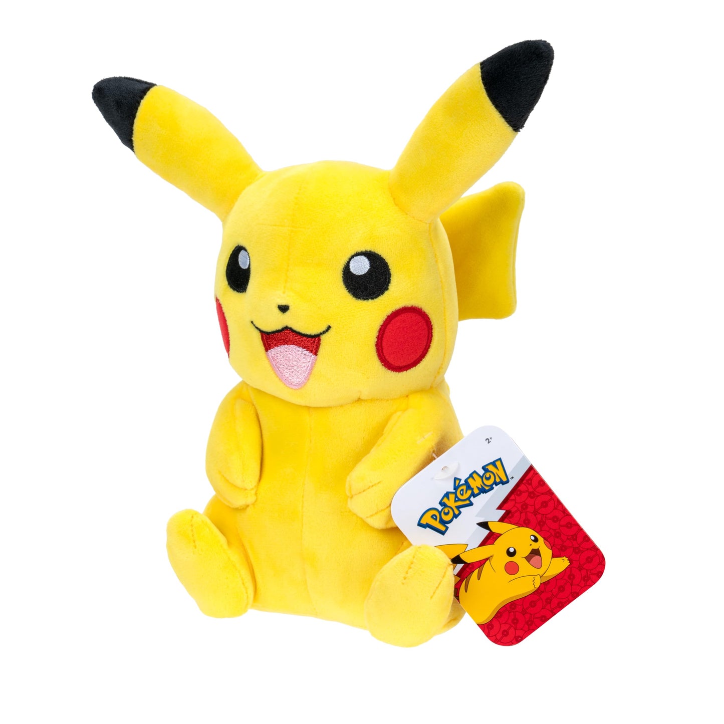 8-inch Pokémon Pikachu plush toy with cheerful expression and signature yellow color, perfect for collectors and fans.