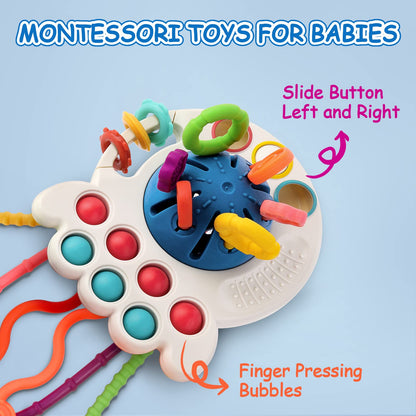 Hooku Montessori Toys for 2 Year Old, Sensory Toys for Babies, Food Grade Silicone Pull String Activity Toy, Fine Motor Skill Toy for Toddlers, Baby Travel Toy, Baby Girl Boy Gifts