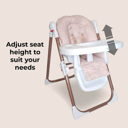 My Babiie MBHC8 Dreamiie Samantha Faiers Rose Gold Blush Tropical Premium Highchair, 3 Recline Positions, 6 Different Height Settings, Removable Easy Clean Tray, Suitable from 6 Months Up to 15 Kg