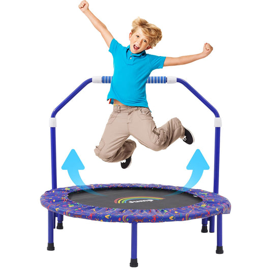 36'' Kids Trampoline Mini Noise-Free Trampoline Foldable Bungee Rebounder with Adjustable Foam Handrails and Safety Padded Protective Cover Practice Jumping Indoor,Outdoor,Garden for Boys Girls