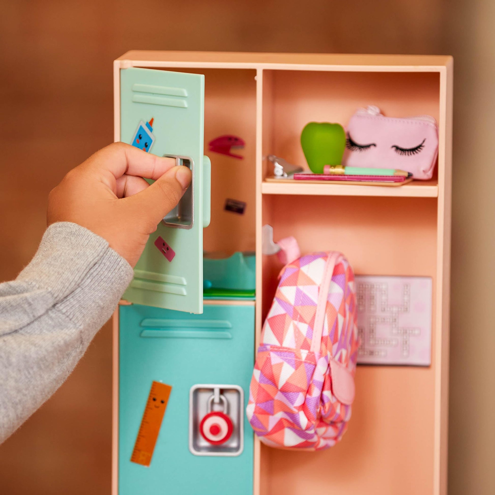 Our Generation Classroom Cool Locker Set with realistic school locker and accessories for 18-inch dolls.