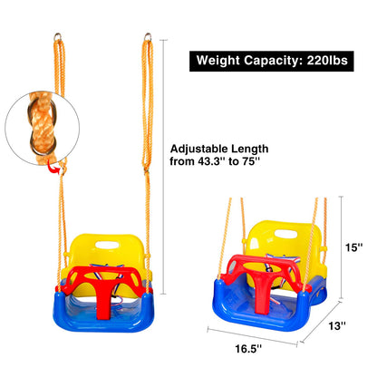 REDCAMP 3-in-1 Ajustable Toddler Swing Seat，High-Back Baby Swing Chair with Safety Strap,Ideal for Garden Indoor Outdoor Playground,6 months - teens,Blue